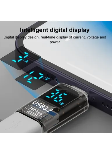 60W 10Gbps Data Transfer Adapter Digital Display USB-A to USB-A Mini Converter