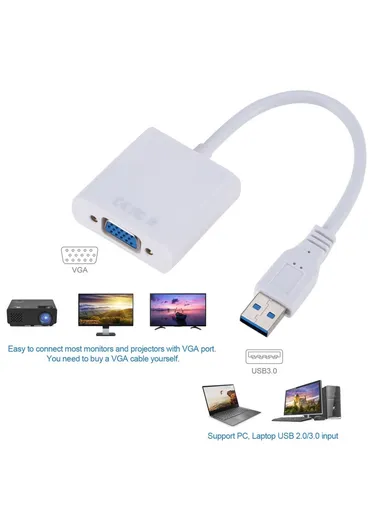 USB3.0 To VGA Adapter USB to VGA External Video Card VGA Converter - Black