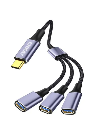 1.2m Type-C to 3 USB 2.0 Charging Cable OTG Splitter Y Extension Cord  ENK-CB171 - Grey