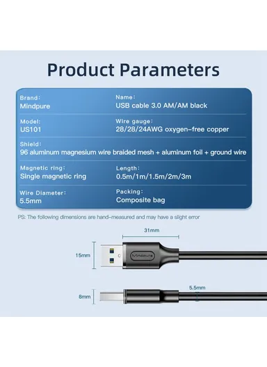 3m High Speed Bi-Directional Data Transfer USB 3.0 Male to Male Extension Cable US101