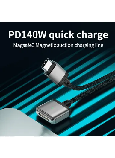 2m PD 140W Compatible with MagSafe 3 Nylon Braided USB-C to Magnetic Charging Cable for MacBook - Grey