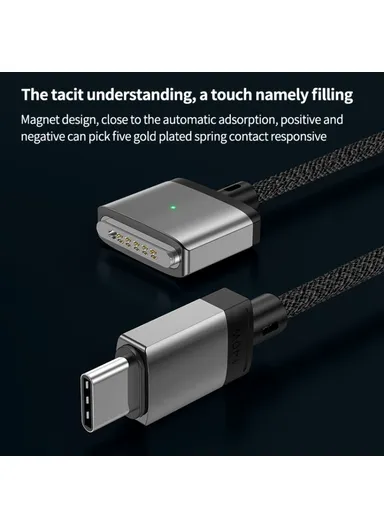 2m PD 140W Compatible with MagSafe 3 Nylon Braided USB-C to Magnetic Charging Cable for MacBook - Grey