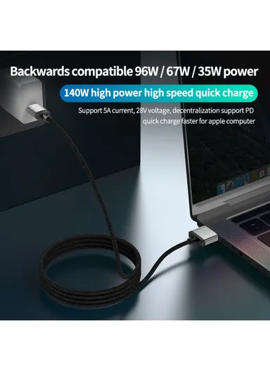 2m PD 140W Compatible with MagSafe 3 Nylon Braided USB-C to Magnetic Charging Cable for MacBook - Grey