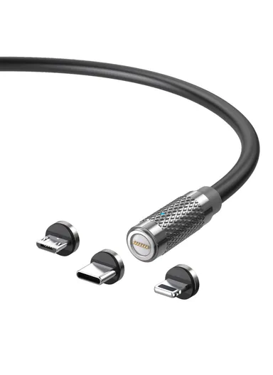 3-in-1 2m Magnetic Charging Cable PD 100W Fast Charger Sync Data Cord for iPhone, USB &amp; Type-C - Black