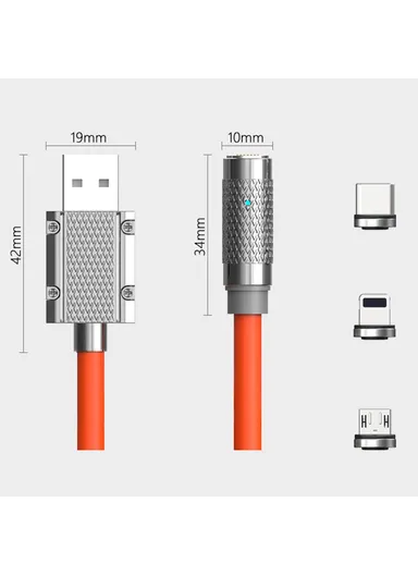 3-in-1 2m Magnetic Charging Cable PD 100W Fast Charger Sync Data Cord for iPhone, USB &amp; Type-C - Blue