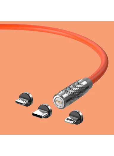 3-in-1 2m Magnetic Charging Cable PD 100W Fast Charger Sync Data Cord for iPhone, USB &amp; Type-C - Orange