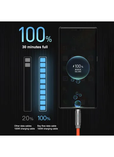 3-in-1 2m Magnetic Charging Cable PD 100W Fast Charger Sync Data Cord for iPhone, USB &amp; Type-C - Orange