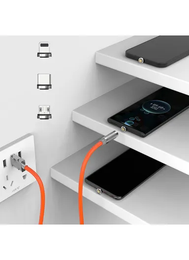 3-in-1 1m Magnetic Charging Cable PD 100W Fast Charger Sync Data Cord for iPhone, USB &amp; Type-C - Black