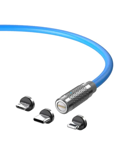 3-in-1 1m Magnetic Charging Cable PD 100W Fast Charger Sync Data Cord for iPhone, USB &amp; Type-C - Blue