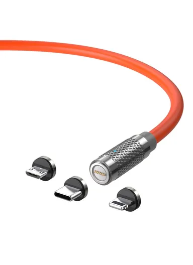 3-in-1 1m Magnetic Charging Cable PD 100W Fast Charger Sync Data Cord for iPhone, USB &amp; Type-C - Orange