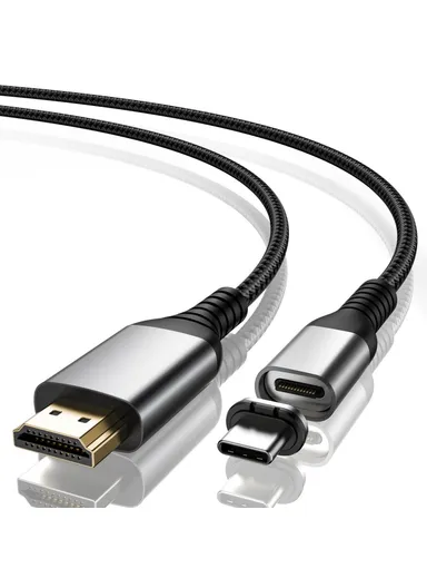 2m HDMI to Magnetic Absorption Type-C 4K 60Hz Output Video Adapter Cable Braided Cord for MacBook iMac iPad Pro