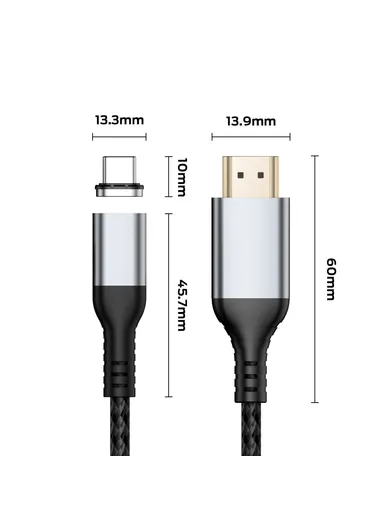 2m HDMI to Magnetic Absorption Type-C 4K 60Hz Output Video Adapter Cable Braided Cord for MacBook iMac iPad Pro