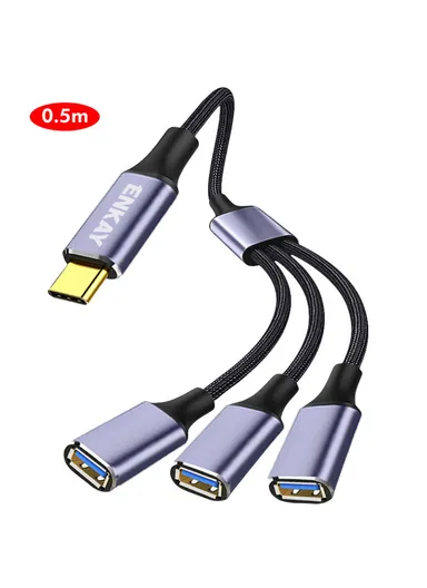 0.5m ENKAY ENK-CB171 Type-C to 3 USB 2.0 Charging Cable OTG Splitter Y Extension Cord - Grey 