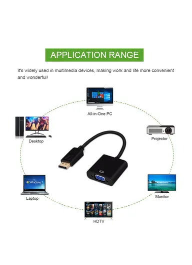 Big DisplayPort Male to VGA Female Converter Adapter Cable - Black