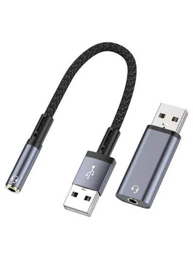 USB Male to 3.5mm Female Aux Cable + Adapter Set Transfer Sound Card Converter - Grey