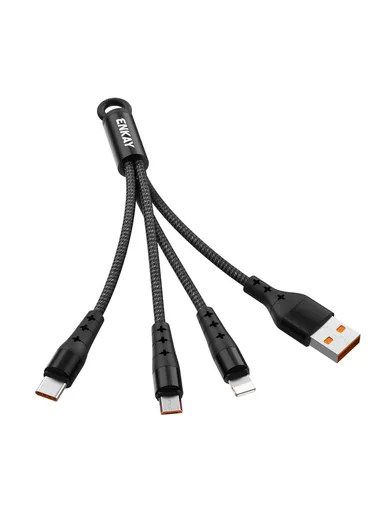Cloth Skin Round Cable Android/Type-C/Apple 3 in 1 Mini Portable Charging Cable - Black ENKAY ENK-CB400