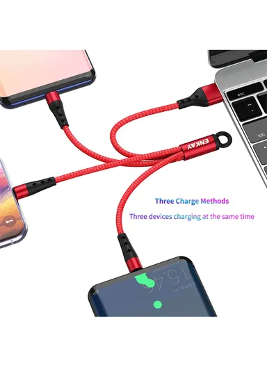 Cloth Skin Round Cable Android/Type-C/Apple 3 in 1 Mini Portable Charging Cable - Black ENKAY ENK-CB400
