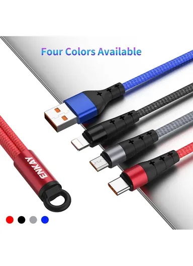 Cloth Skin Round Cable Android/Type-C/Apple 3 in 1 Mini Portable Charging Cable - Black ENKAY ENK-CB400