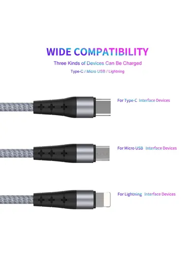 Cloth Skin Round Cable Android/Type-C/Apple 3 in 1 Mini Portable Charging Cable - Black ENKAY ENK-CB400