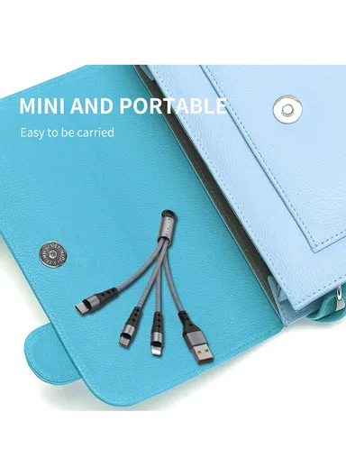 Cloth Skin Round Cable Android/Type-C/Apple 3 in 1 Mini Portable Charging Cable - Black ENKAY ENK-CB400