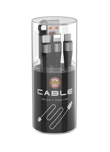 Cloth Skin Round Cable Android/Type-C/Apple 3 in 1 Mini Portable Charging Cable - Black ENKAY ENK-CB400