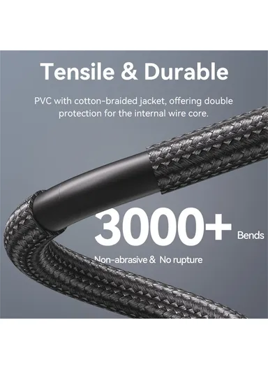 8m HDMI-A Male to Male 4K HD Video Cable Cotton Mesh Braided HDMI Cord ALLBK - Black
