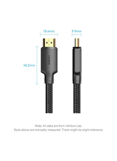 8m HDMI-A Male to Male 4K HD Video Cable Cotton Mesh Braided HDMI Cord ALLBK - Black