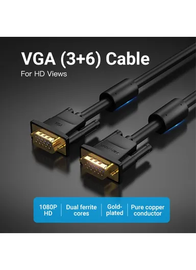 8m 1080P 60Hz VGA to VGA (3+6) Cable Male to Male Gold Plated Connector Wire - DAEBK