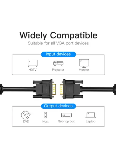 8m VGA 3+9 Male to VGA Male Cable 1080P 60Hz HD PVC Cord DADBK - Black