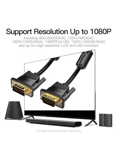 8m VGA 3+9 Male to VGA Male Cable 1080P 60Hz HD PVC Cord DADBK - Black