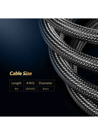 8m Nylon Braided Round HDMI Cable 4K/30Hz for Apple TV Xbox One PS5, Support Mirror &amp; Extended Mode 28AWG