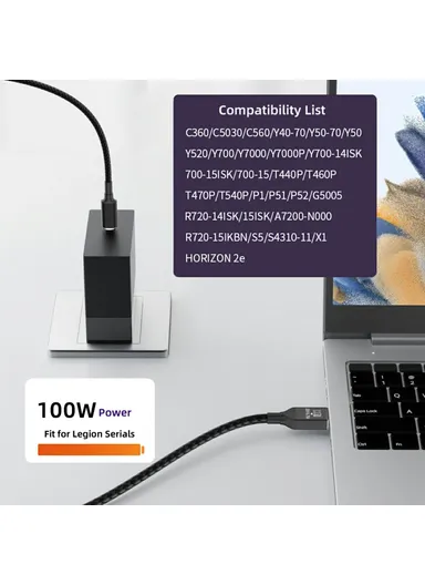 100W USB-C Input to Rectangular Jack Output Power Charge Cable For Lenovo Laptop 1.8m PD UC-110-1145MM 