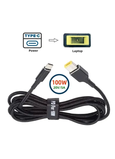 100W USB-C Input to Rectangular Jack Output Power Charge Cable For Lenovo Laptop 1.8m PD UC-110-1145MM 