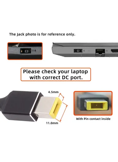 100W USB-C Input to Rectangular Jack Output Power Charge Cable For Lenovo Laptop 1.8m PD UC-110-1145MM 