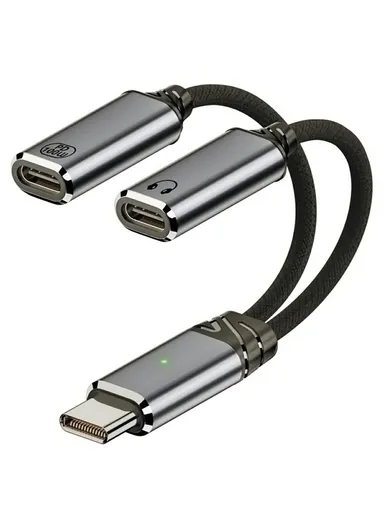 USB-C Male to Dual Female Audio DAC AUX / 100W PD Power Cable for Laptop / Tablet / Phone UC-030-TC001 