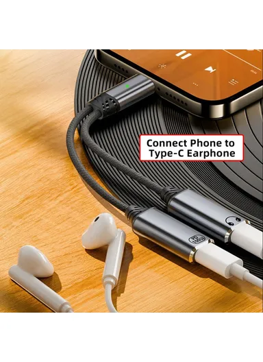 USB-C Male to Dual Female Audio DAC AUX / 100W PD Power Cable for Laptop / Tablet / Phone UC-030-TC001 