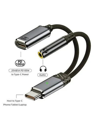 USB-C to 3.5mm Audio Adapter + 100W PD Charging Cable for Laptops / Tablets / Phones UC-030-TC002