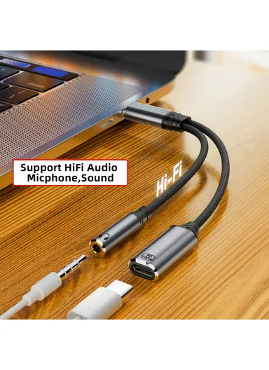 USB-C to 3.5mm Audio Adapter + 100W PD Charging Cable for Laptops / Tablets / Phones UC-030-TC002