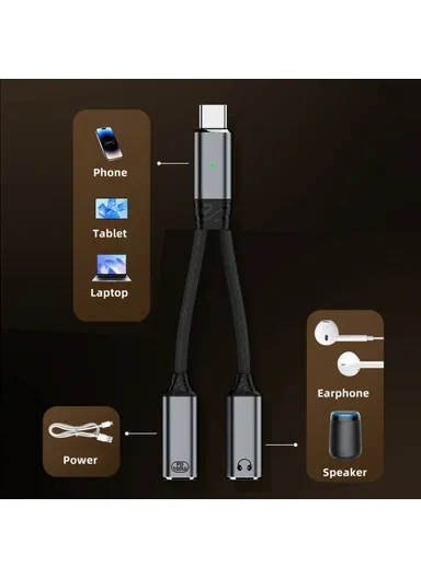 USB-C to 3.5mm Audio Adapter + 100W PD Charging Cable for Laptops / Tablets / Phones UC-030-TC002