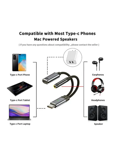USB-C to 3.5mm Audio Adapter + 100W PD Charging Cable for Laptops / Tablets / Phones UC-030-TC002