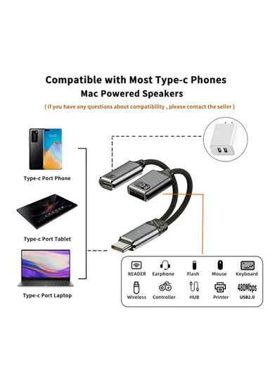 USB-C to PD 100W + USB2.0 OTG Adapter Cable High Speed Data Transfer / Fast Charging UC-030-TC003 