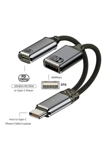 USB-C to PD 100W + USB2.0 OTG Adapter Cable High Speed Data Transfer / Fast Charging UC-030-TC003 