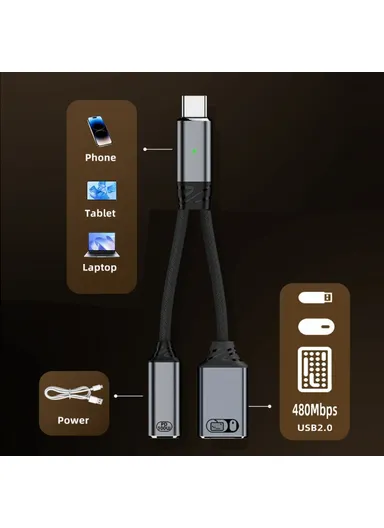 USB-C to PD 100W + USB2.0 OTG Adapter Cable High Speed Data Transfer / Fast Charging UC-030-TC003 