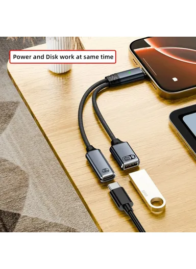 USB-C to PD 100W + USB2.0 OTG Adapter Cable High Speed Data Transfer / Fast Charging UC-030-TC003 
