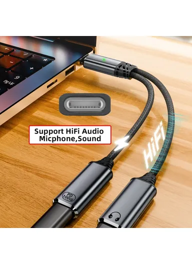 USB-C to 8-Pin Female Adapter Cable with 100W PD and DAC Audio for Laptop, Tablet Phone UC-030-TC004 