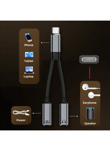 USB-C to 8-Pin Female Adapter Cable with 100W PD and DAC Audio for Laptop, Tablet Phone UC-030-TC004 