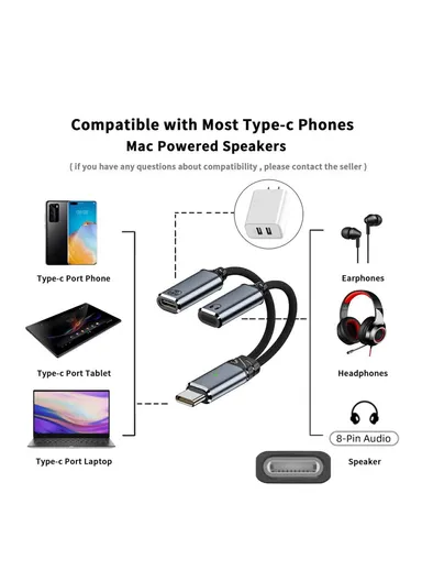 USB-C to 8-Pin Female Adapter Cable with 100W PD and DAC Audio for Laptop, Tablet Phone UC-030-TC004 