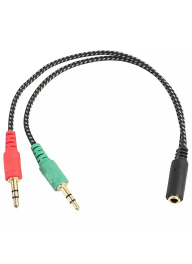 Audio Splitter Cable 3.5mm Female to Dual 3.5mm Male 2 in 1 Mic Headphone Braided Adapter Cord