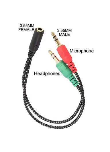Audio Splitter Cable 3.5mm Female to Dual 3.5mm Male 2 in 1 Mic Headphone Braided Adapter Cord