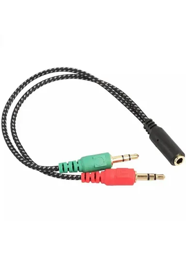 Audio Splitter Cable 3.5mm Female to Dual 3.5mm Male 2 in 1 Mic Headphone Braided Adapter Cord